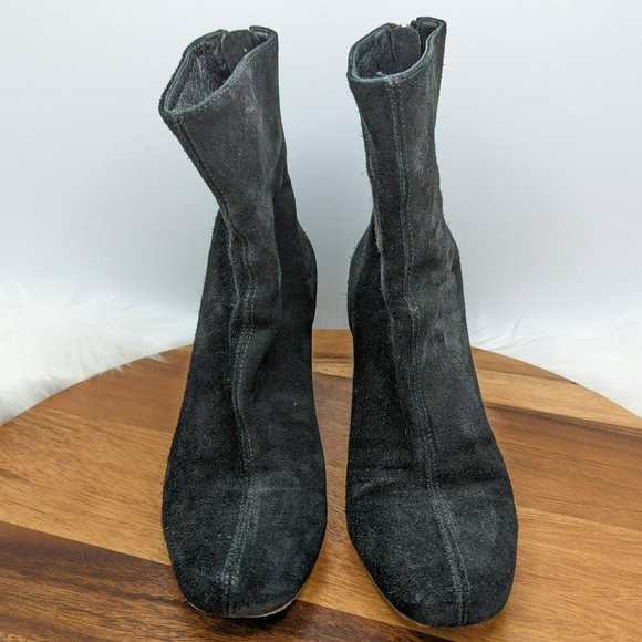 Free People Cecile Ankle Booties 38 8 Black Suede Leather Zip Back Block Heeled - Picture 4 of 13